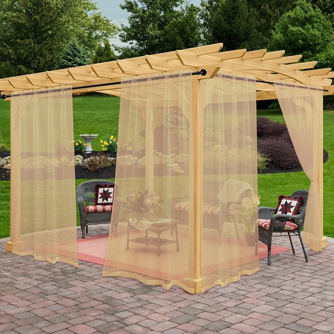Outdoor Sheer Curtains for Patio Waterproof, 4 Panels Rod Pocket Indoor/Outdoor by Awnmeow