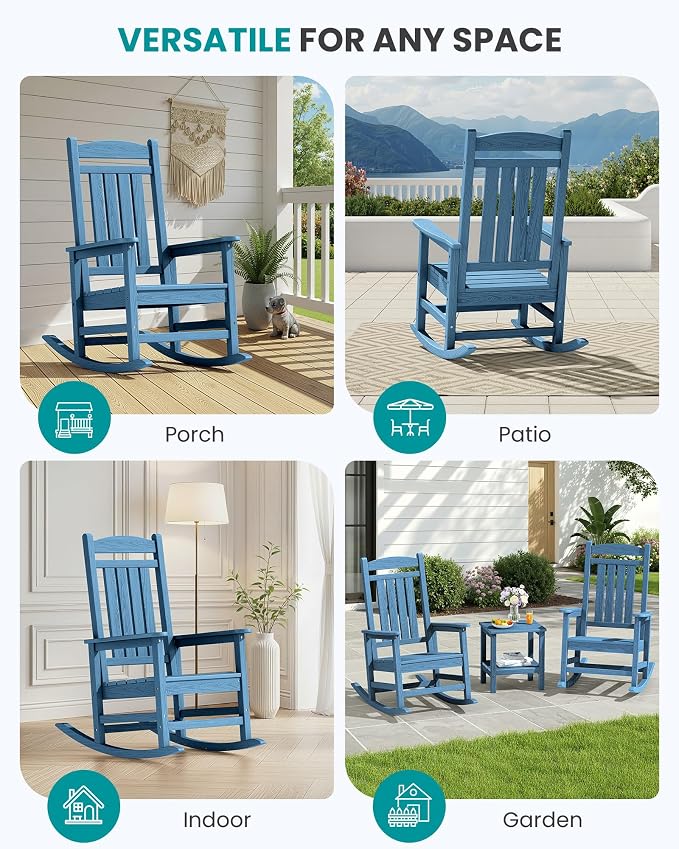 SERWALL Outdoor Rocking Chair Set of 6, Oversized Patio Rocking Chair, Porch - Image 7