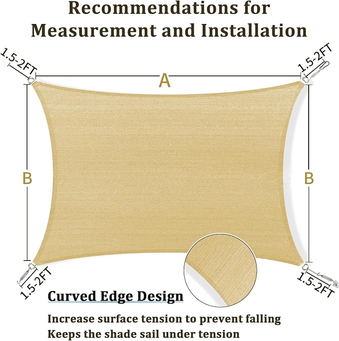 Shade&Beyond 9'x9' Sun Shade Sail Canopy Rectangle, UV Block Breathable Curved - Image 5