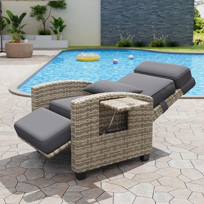 Outdoor Recliner Chair with Flip-Up Side Table & Linked Reclining Mechanism – - Image 7
