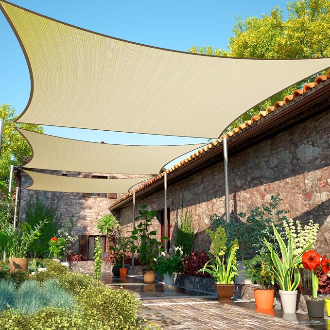 10' x 10' Beige Sun Shade Sail UPF50 Square Canopy Fabric Cloth Screen by ShadeMart