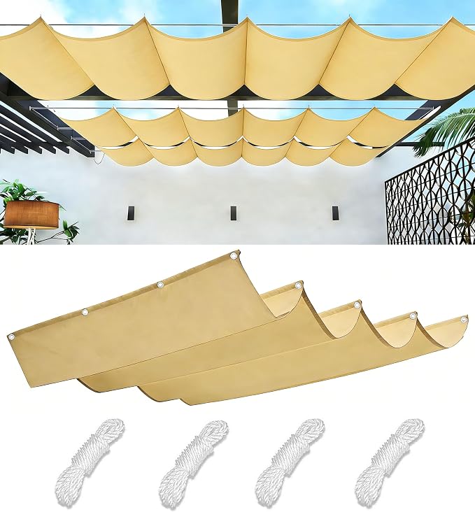 Retractable Wave Sun Shade Cloth 4' x 30' Sun Shade Sail Waterproof Polyester by WoaceSunShadeSail