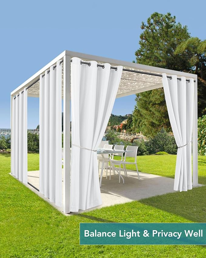 Windproof Outdoor Curtains for Patio Waterproof 4 Pcs 54x95 In White | Grommet - Image 5