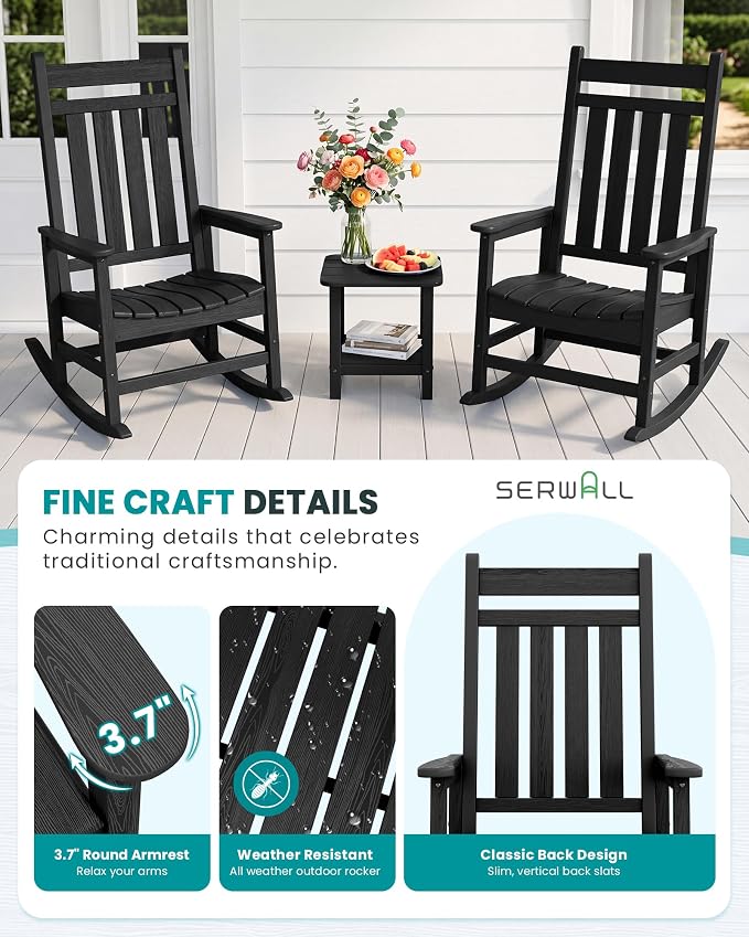 SERWALL Outdoor Rocking Chair Set of 2, Oversized Porch Rocker, Contoured 19.6" - Image 7