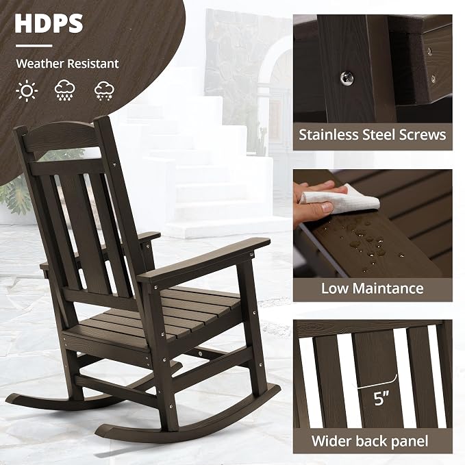 LUE BONA Outdoor Rocking Chairs Set of 4, Weather Resistant HDPS Poly Rocker - Image 4