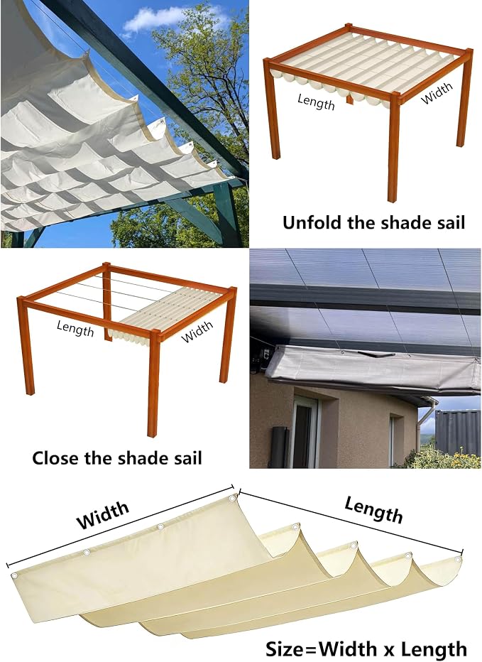 Retractable Wave Sun Shade Cloth 3' x 12' Sun Shade Sail Waterproof Polyester - Image 5
