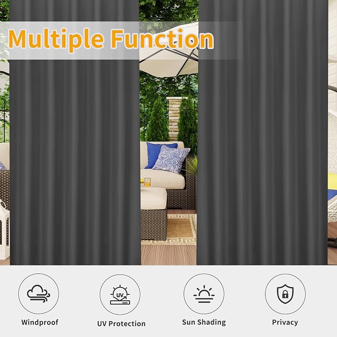 Easy-Going Outdoor Patio Curtains 2 Panels, 54x120 inch, Porch and Pergola - Image 5