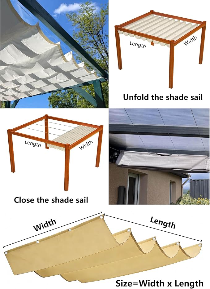 Retractable Wave Sun Shade Cloth 4' x 30' Sun Shade Sail Waterproof Polyester - Image 5