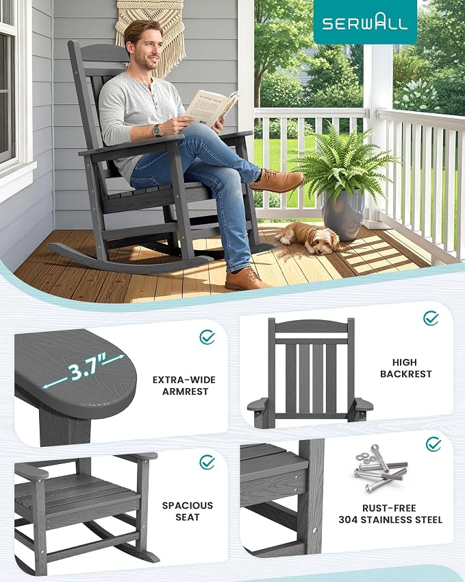 SERWALL Outdoor Rocking Chair Set of 4, Patio Rocking Chair, Porch Rocker - Image 7