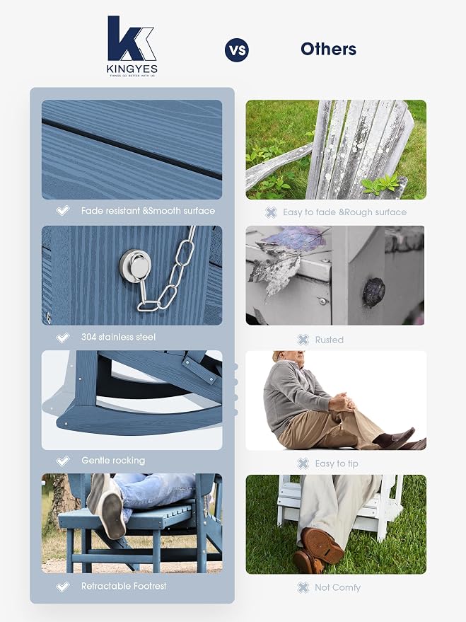 Adirondack Rocking Chair with Ottoman and Cup Holders | HDPE Porch Rocker - Image 5