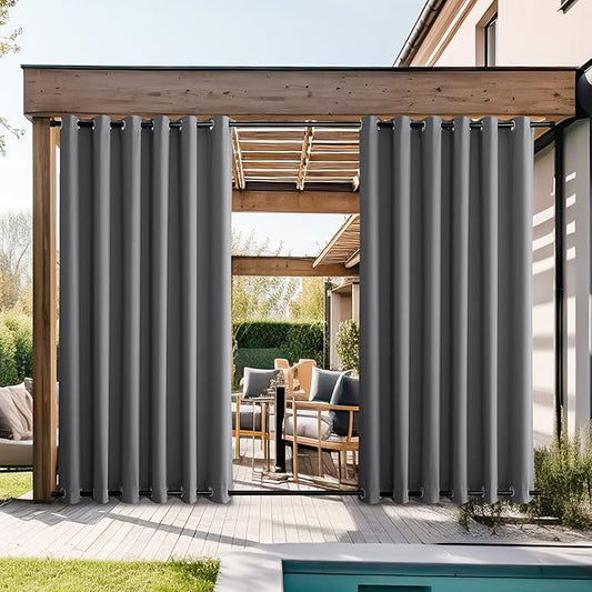 NICETOWN Grey Outdoor Curtains for Patio Waterproof 2 Panels, Windproof by NICETOWN
