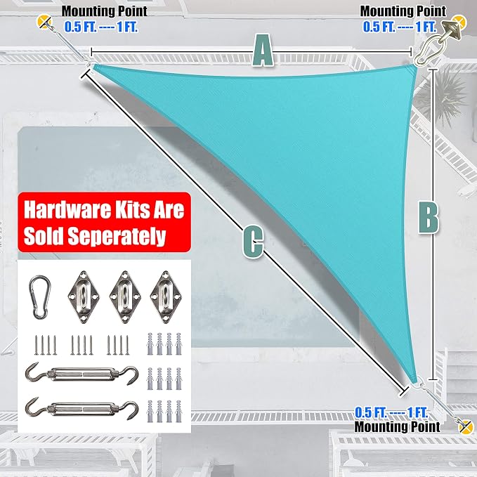 Amgo Custom Size 15' x 23' x 27.5' Turquoise Triangle Sun Shade Sail UPF50+ - Image 6