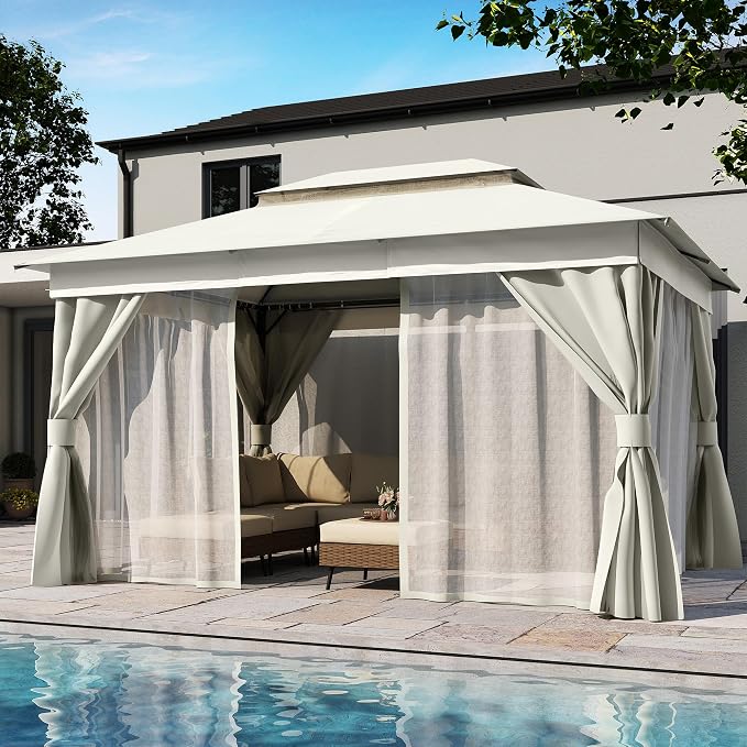 10'x13' Outdoor Gazebo, Heavy Duty Metal Frame Patio Canopy - Image 3
