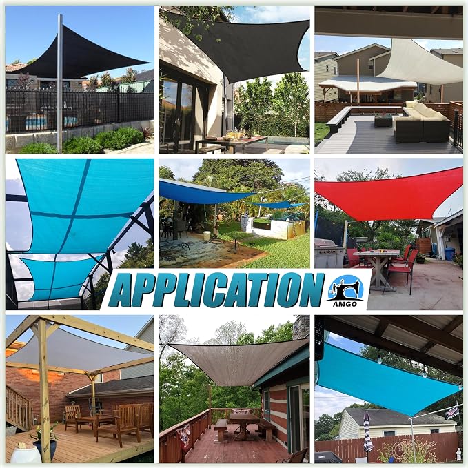 Amgo Custom Size 8' x 13' White Rectangle Square Sun Shade Sail UPF50+ - Image 4
