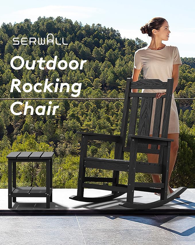 SERWALL Outdoor Rocking Chairs Set of 2, HDPE Porch Rocker Outdoor, Porch Rocker - Image 6