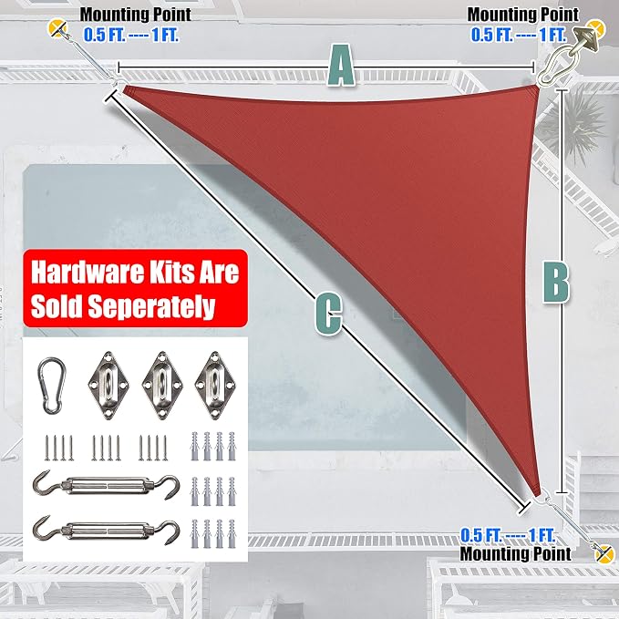 Amgo Custom Size 15' x 22' x 26.6' Red Right Triangle Sun Shade Sail UPF50+ - Image 6