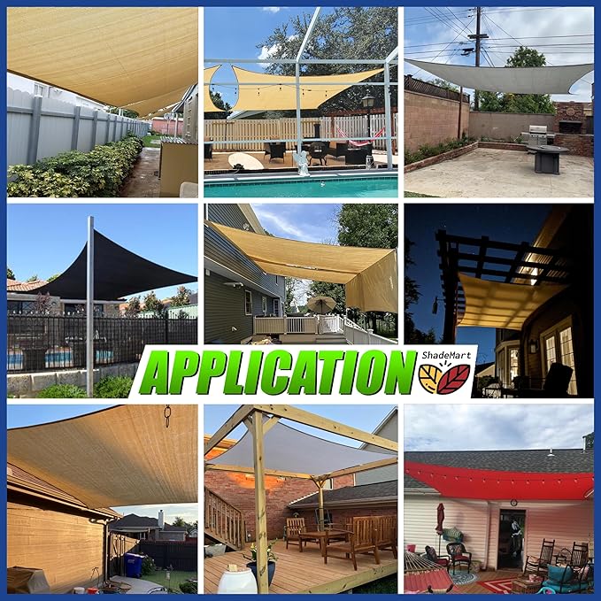 10' x 10' Beige Sun Shade Sail Square Canopy Fabric Cloth Screen SMSL, Water - Image 3