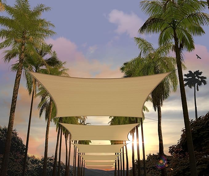 Amgo Custom Size 17' x 24' Sand Beige Rectangle Square Sun Shade Sail UPF50+ by Amgo