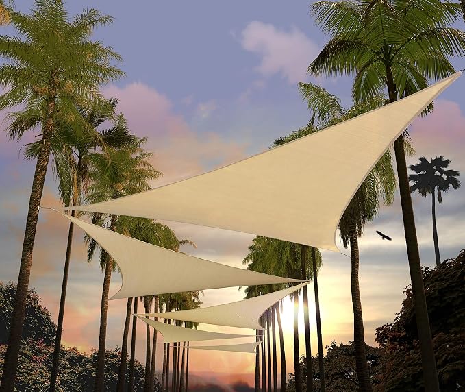 Amgo 22' x 22' x 22' Beige Triangle Sun Shade Sail Outdoor Canopy Awning UPF50+ by Amgo