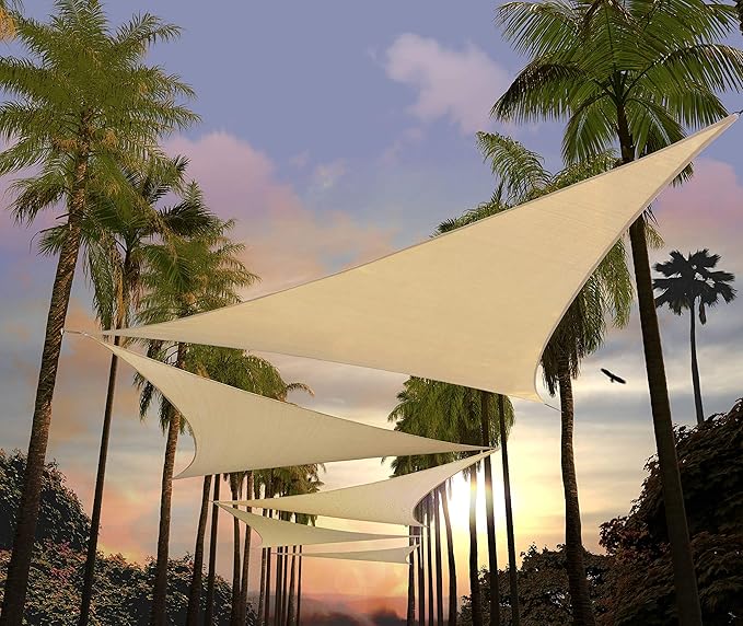 Amgo 12' x 12' x 12' Beige Triangle Sun Shade Sail Outdoor Canopy Awning UPF50+ by Amgo