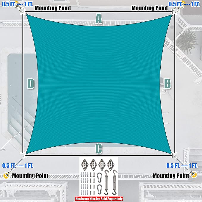 Amgo Custom Size 15' x 19' Turquoise Rectangle Square Sun Shade Sail UPF50+ - Image 8