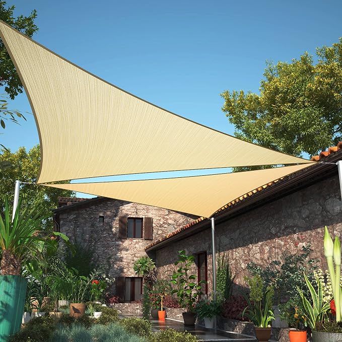 8' x 8' x 8' Beige Triangle Sun Shade Sail UPF50 SMTAPT12 Canopy Fabric Cloth by ShadeMart