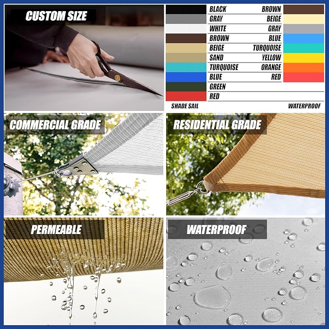 11' x 11' Beige Sun Shade Sail UPF50 Square smTAPR0816 Canopy Fabric Cloth - Image 3