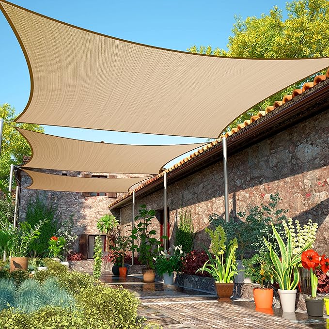 20' x 20' Sand Beige Sun Shade Sail Square SMSLR Canopy Fabric Cloth Screen by ShadeMart