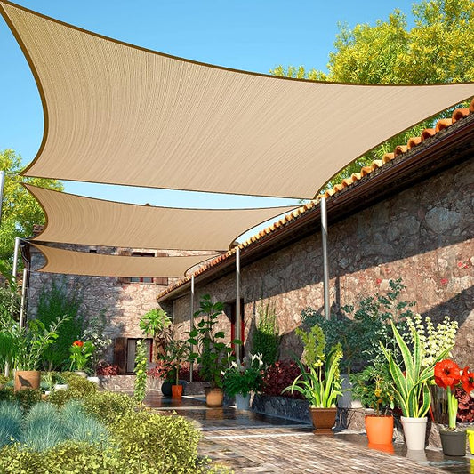 10' x 10' Sand Beige Sun Shade Sail UPF50 Square smTAPR0816 Canopy Fabric Cloth by ShadeMart