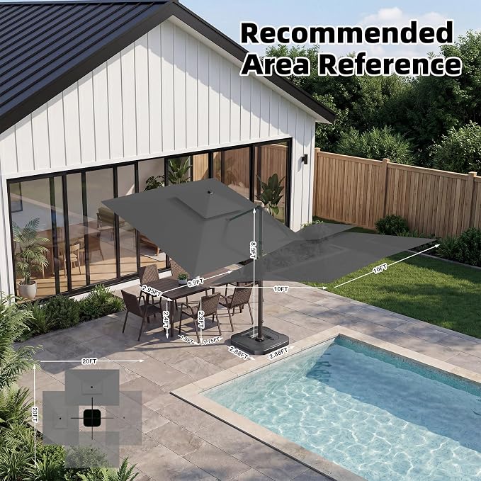 10x10 FT Outdoor Cantilever Patio Umbrella, Waterproof & UV-Protective Fabric - Image 5