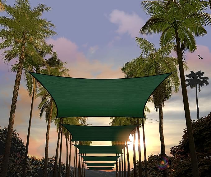 Amgo Custom Size 10' x 24' Green Rectangle Square Sun Shade Sail UPF50+ by Amgo
