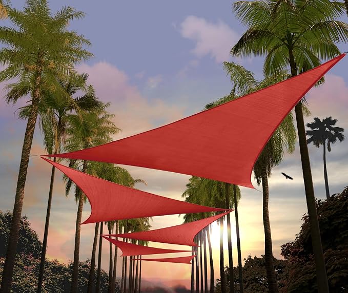 Amgo 16' x 16' x 16' Red Triangle Sun Shade Sail Outdoor Canopy Awning UPF50+ by Amgo