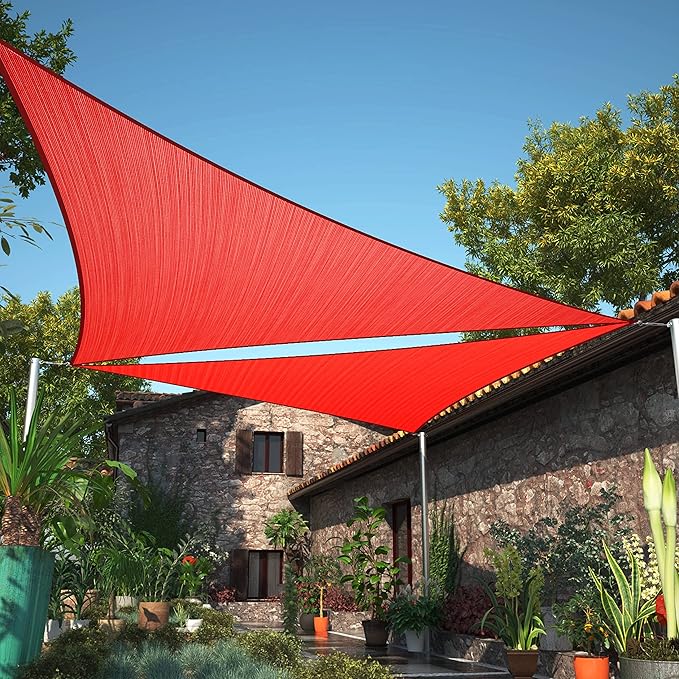 10' x 10' x 10' Red Sun Shade Sail UPF50 Triangle SMTAPT12 Canopy Fabric Cloth by ShadeMart