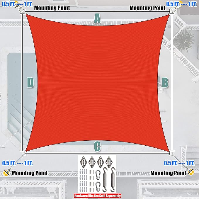 Amgo 12' x 16' Red Rectangle Sun Shade Sail Canopy Awning UPF50+ AGTAPR0810 - Image 7