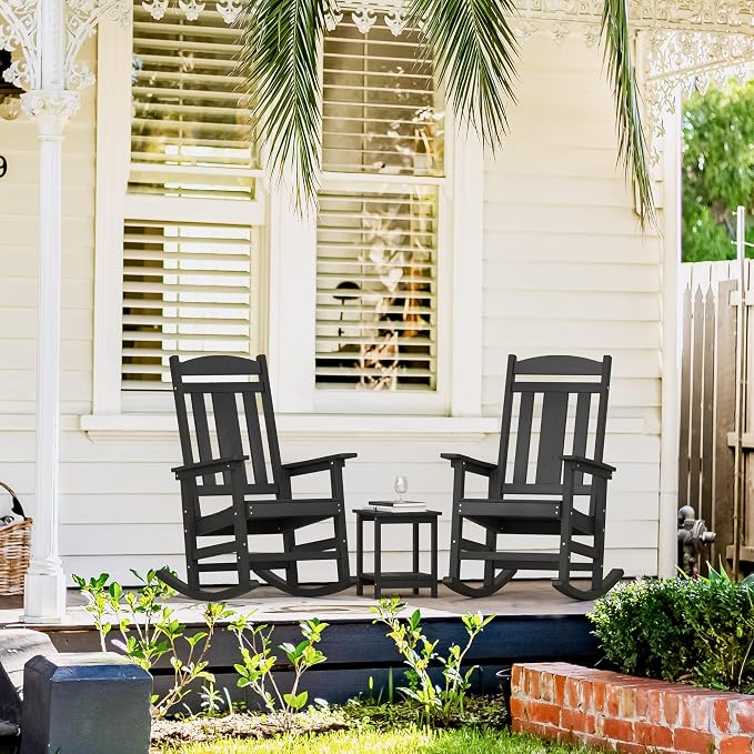 LUE BONA Outdoor Rocking Chairs Set of 4, Weather Resistant HDPS Poly Rocker - Image 3
