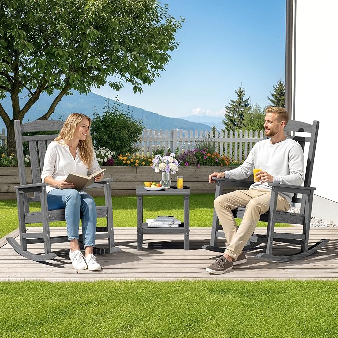 SERWALL Outdoor Rocking Chair Set of 2, Oversized Patio Rocking Chair, Yard | - Image 2