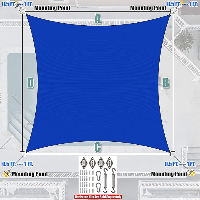 Amgo Custom Size 8' x 8' Blue Rectangle Square Sun Shade Sail UPF50+ AGTAPR0810 - Image 7
