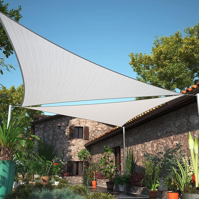 10' x 10' x 10' Grey Sun Shade Sail UPF50 Triangle SMTAPT12 Canopy Fabric Cloth by ShadeMart