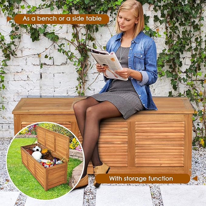 DREAMADE 47 Gallon Deck Box, Acacia Wood Outdoor Storage Bench, Natural | Patio - Image 6