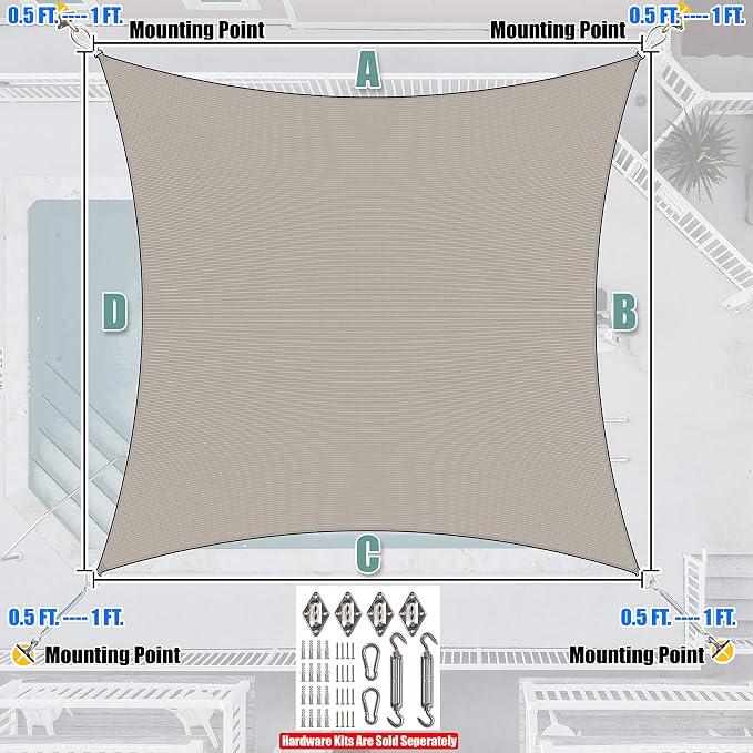 Amgo Custom Size 7' x 12' Grey Rectangle Square Sun Shade Sail UPF50+ AGTAPR0810 - Image 7