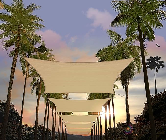 Amgo Custom Size 7' x 15' Beige Rectangle Square Sun Shade Sail UPF50+ by Amgo