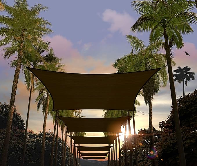 Amgo Custom Size 18' x 18' Brown Rectangle Square Sun Shade Sail UPF50+ by Amgo