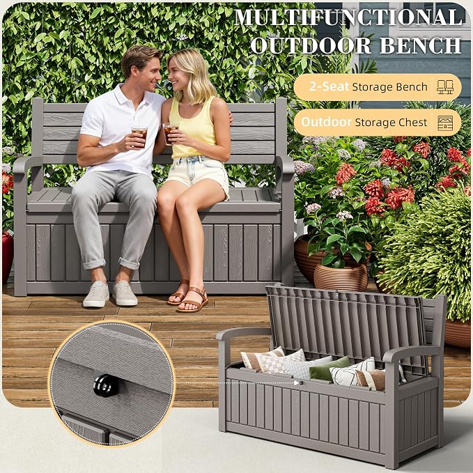 80 Gallon Outdoor Storage Bench Waterproof, Storage Outdoor Porch Bench Doubles - Image 4