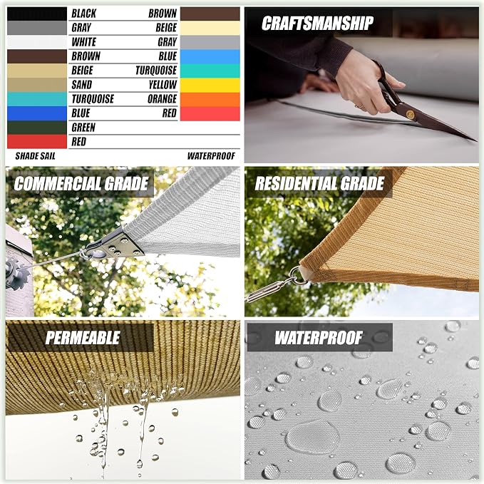 Amgo Custom Size 18' x 20' Blue Rectangle Square Sun Shade Sail UPF50+ - Image 3