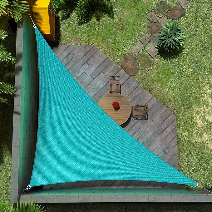 Amgo Custom Size 9' x 16' x 18.4' Turquoise Triangle Sun Shade Sail UPF50+ by Amgo
