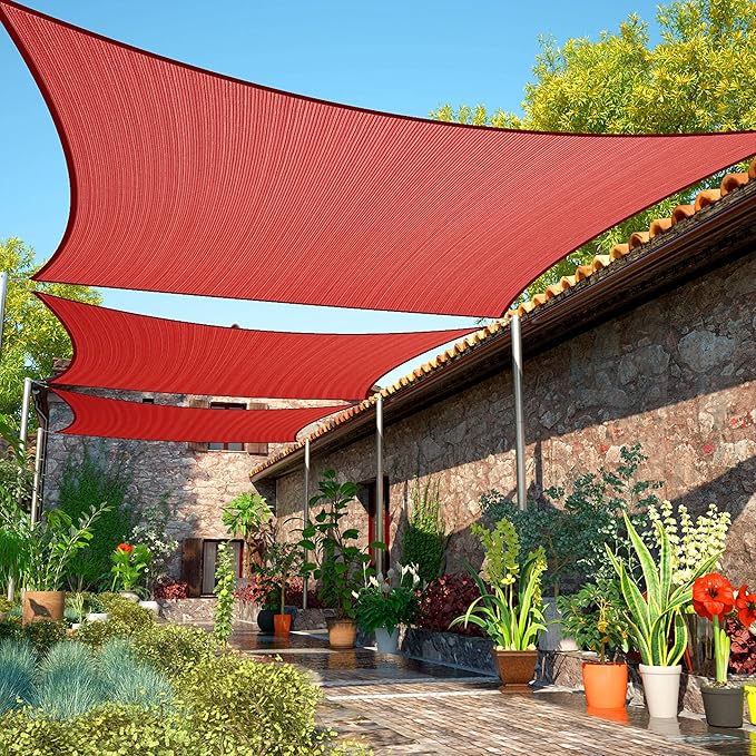 14' x 14' Red Sun Shade Sail UPF50 Square Canopy Fabric Cloth Screen smTAPR0816 by ShadeMart